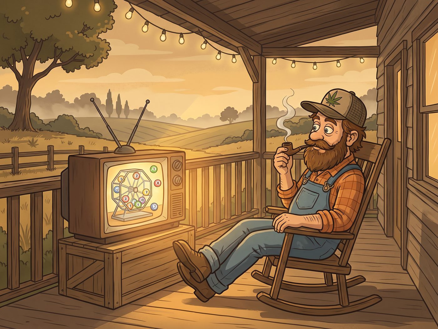 Cuz sitting in a rocking chair on his Pineville, Missouri farmhouse porch, smoking his pipe and watching a lottery ball drawing machine on an old TV